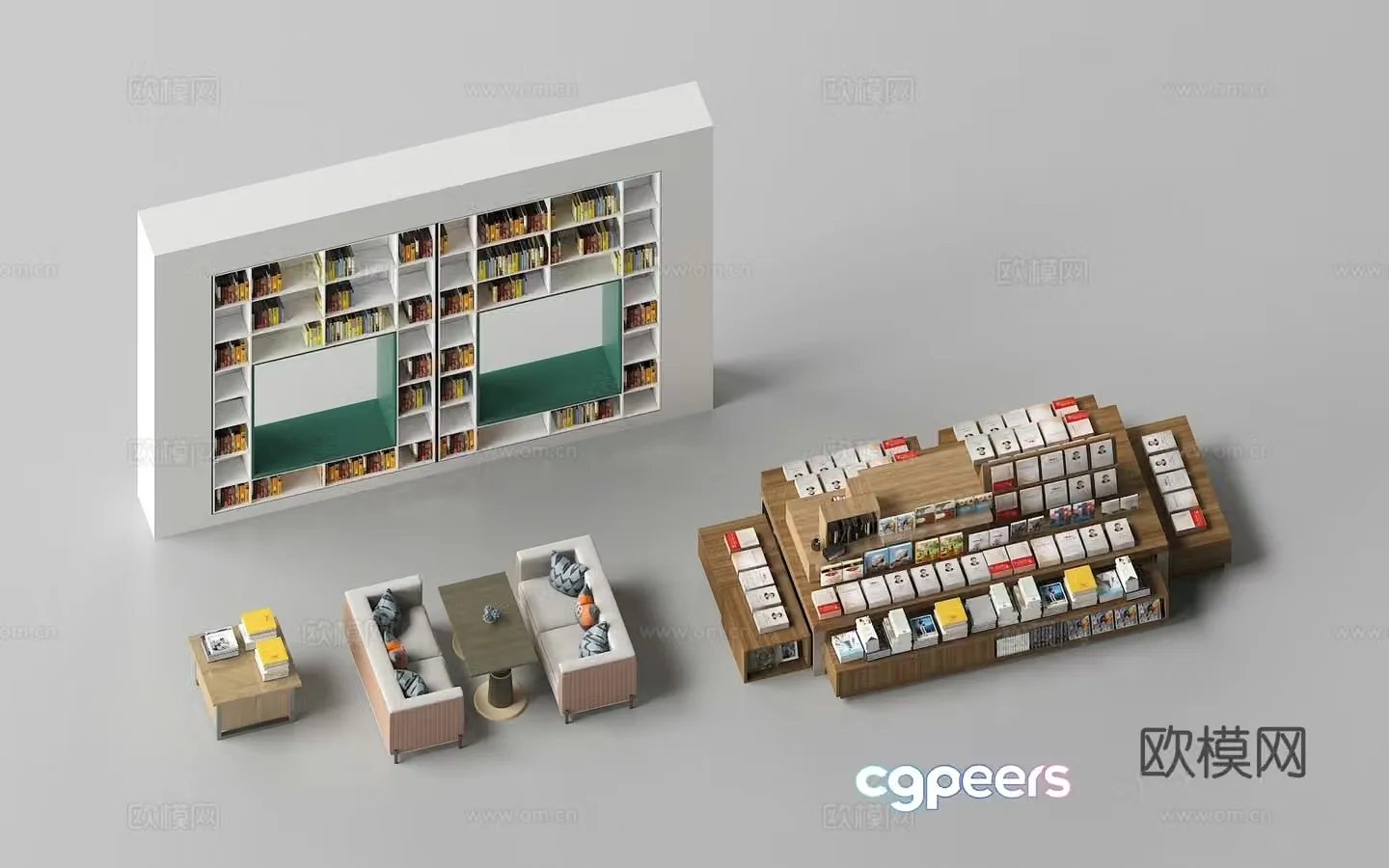 Library background wall library bookshelf 3d model