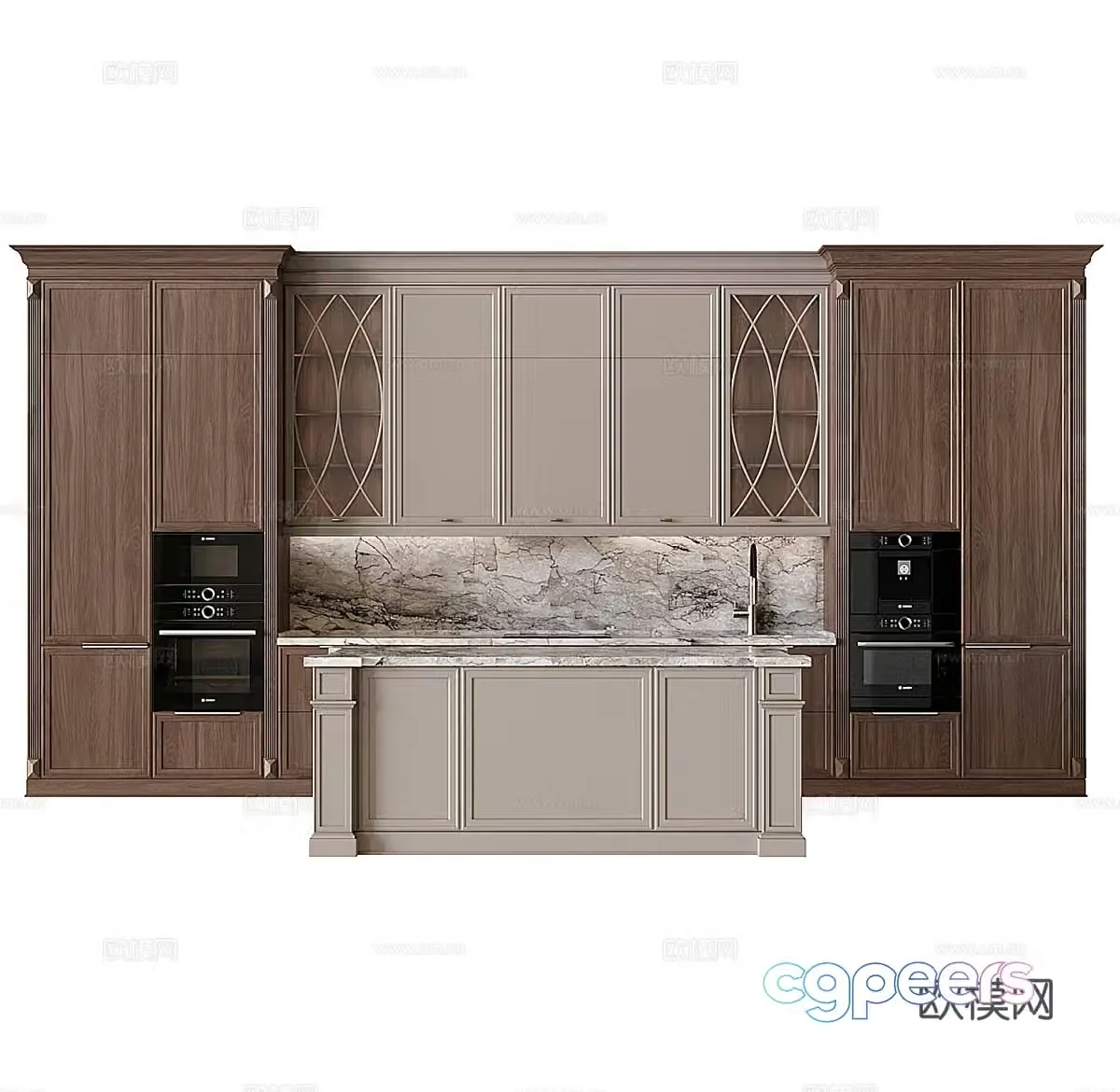 Medium-old kitchen open kitchen kitchen island cabinet kitchen supplies kitchen appliances baking 3d model