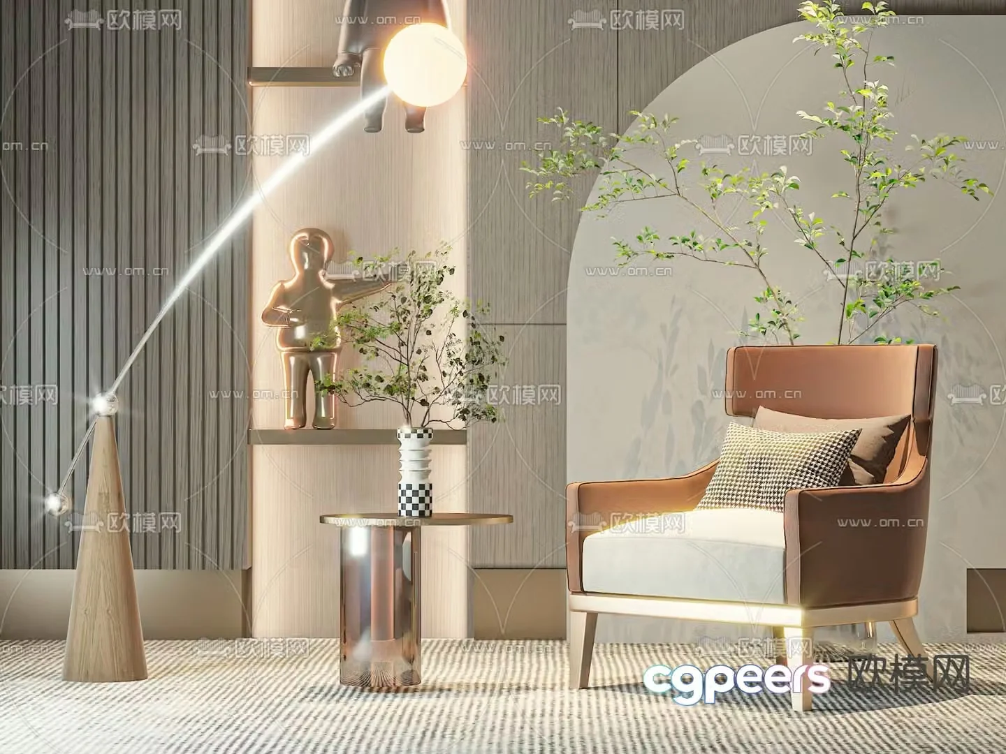 Light luxury sofa chair leisure chair table 3d model