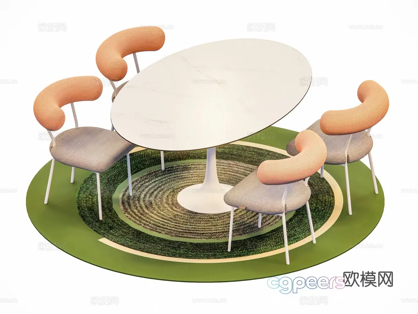 French style table and four chairs slate table dining table and chairs 3d model