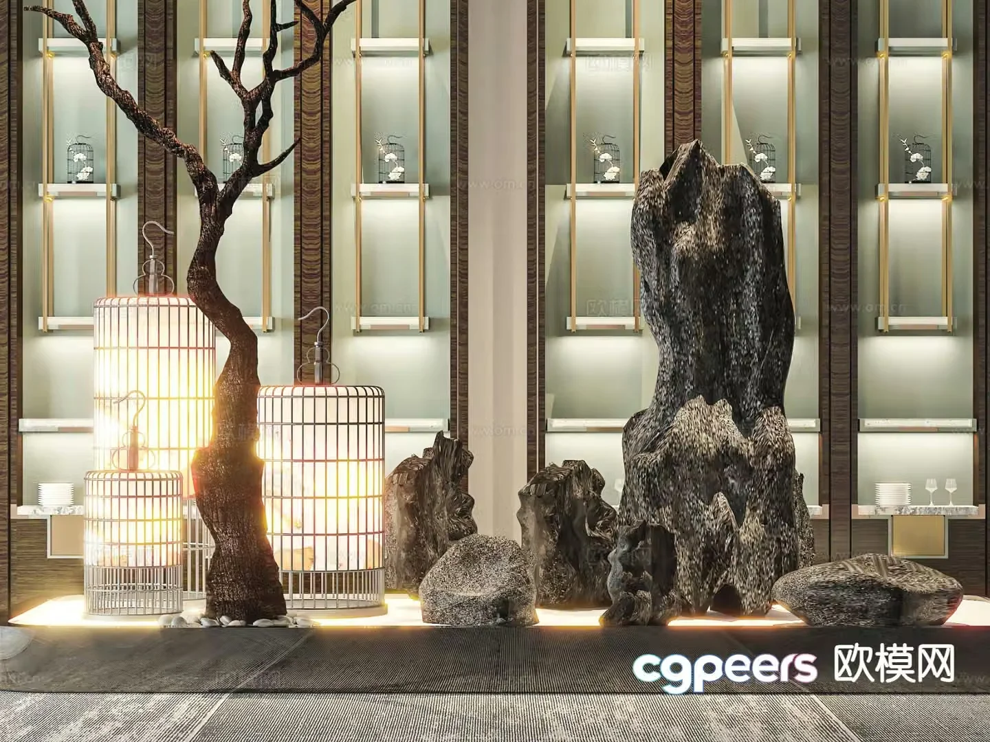 New Chinese style interior landscaping 3D model