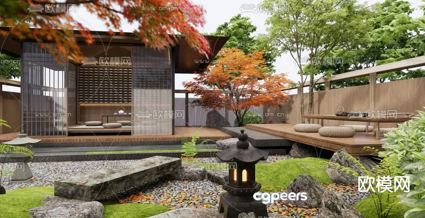 Japanese garden landscape 3d model