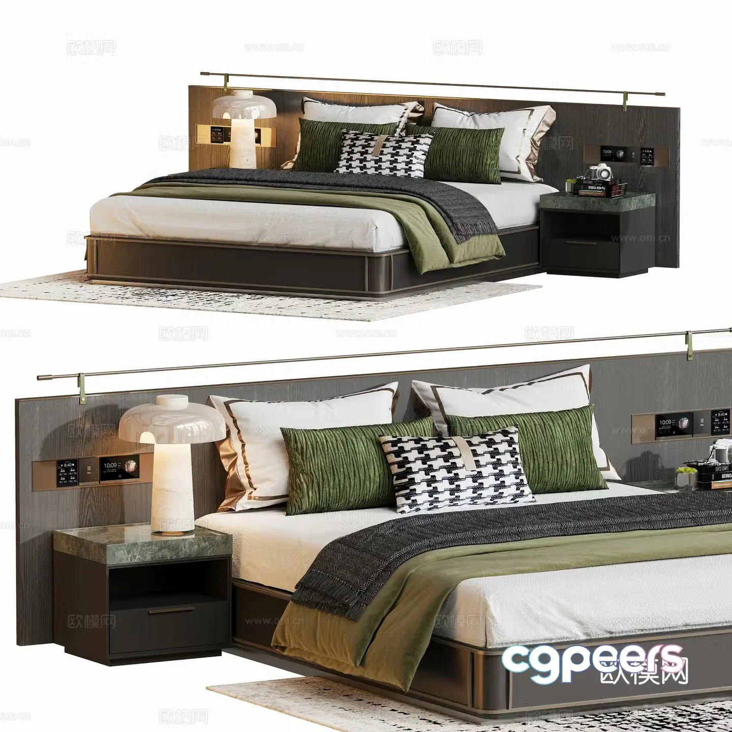 Retro light luxury double bed 3d model