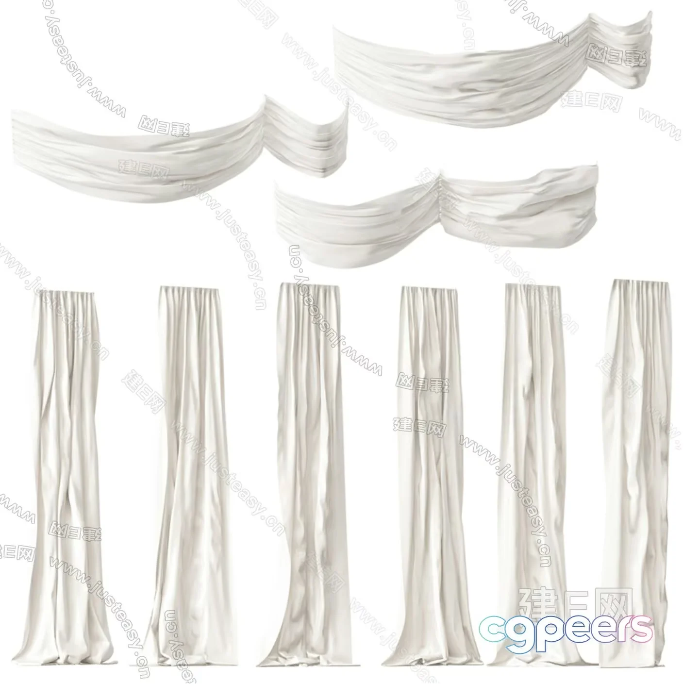 A Collection Of White Curtains Showcasing Various Styles And Arrangements 3D Model – 4635 – VRAY Render