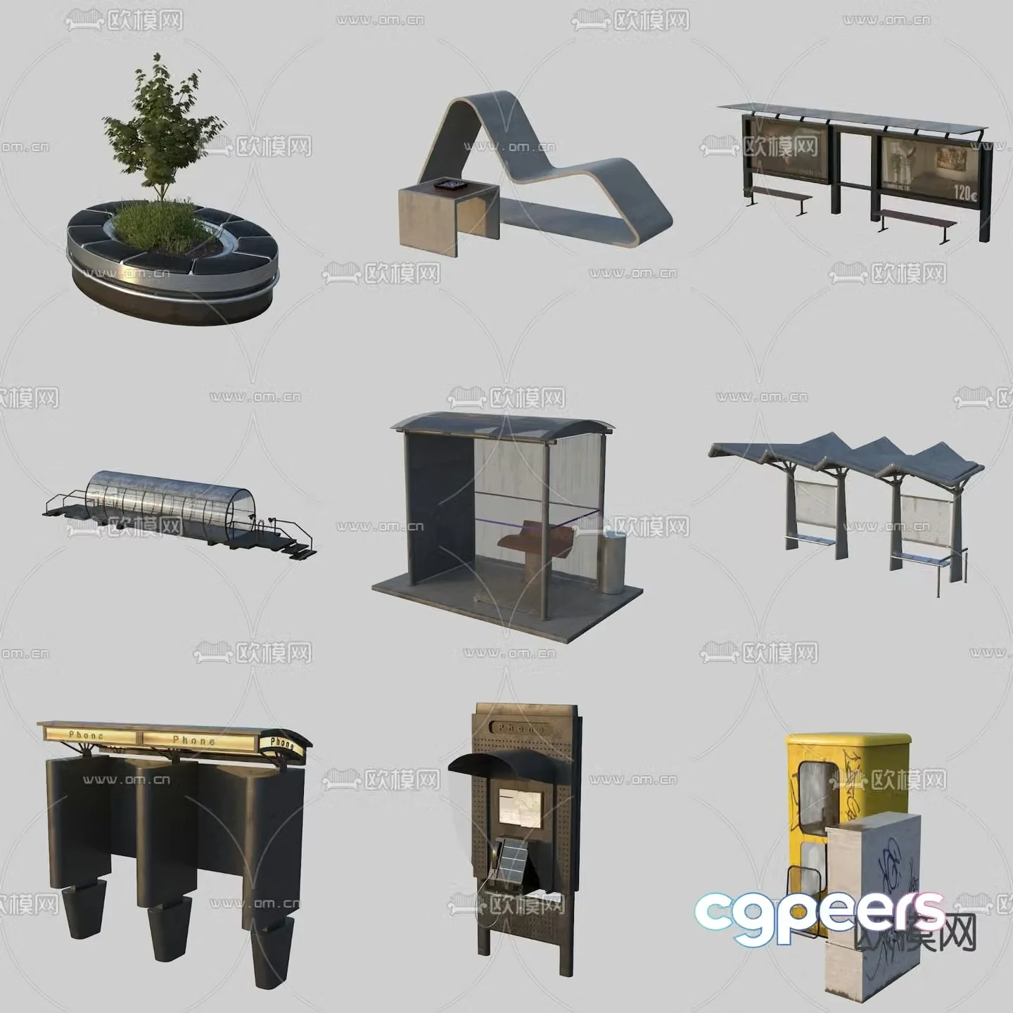 Municipal outdoor sketch bus booth phone booth 3D model