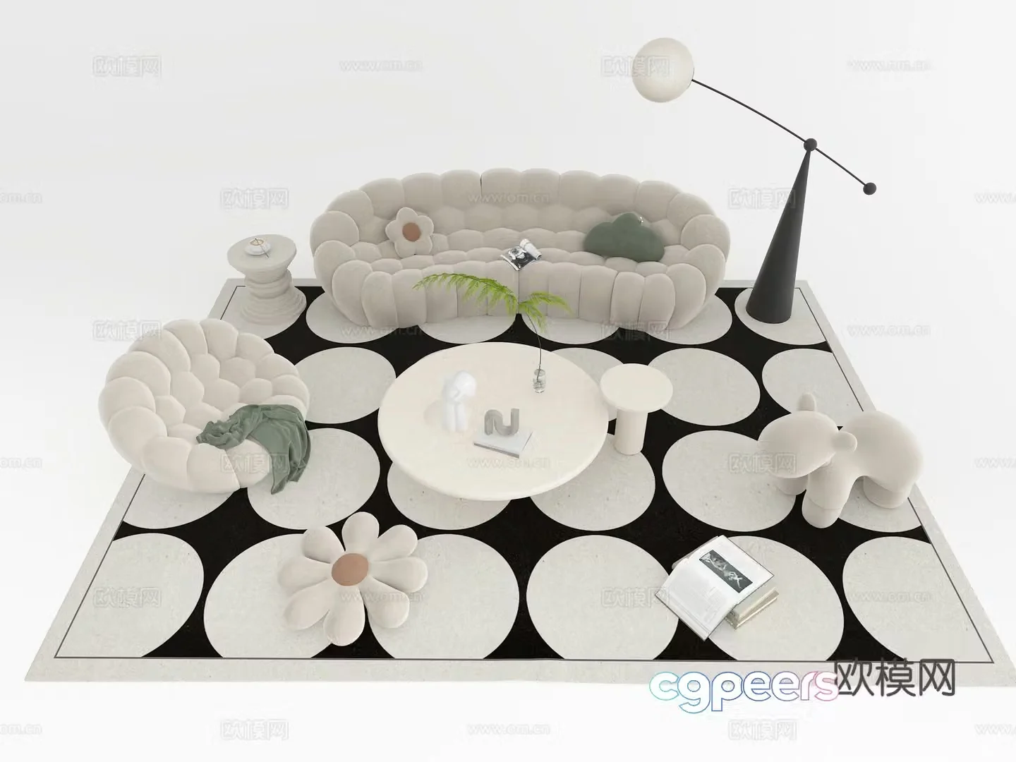 Modern cream sofa combination French cream casual sofa French sofa coffee table combination Cream sand 3D model