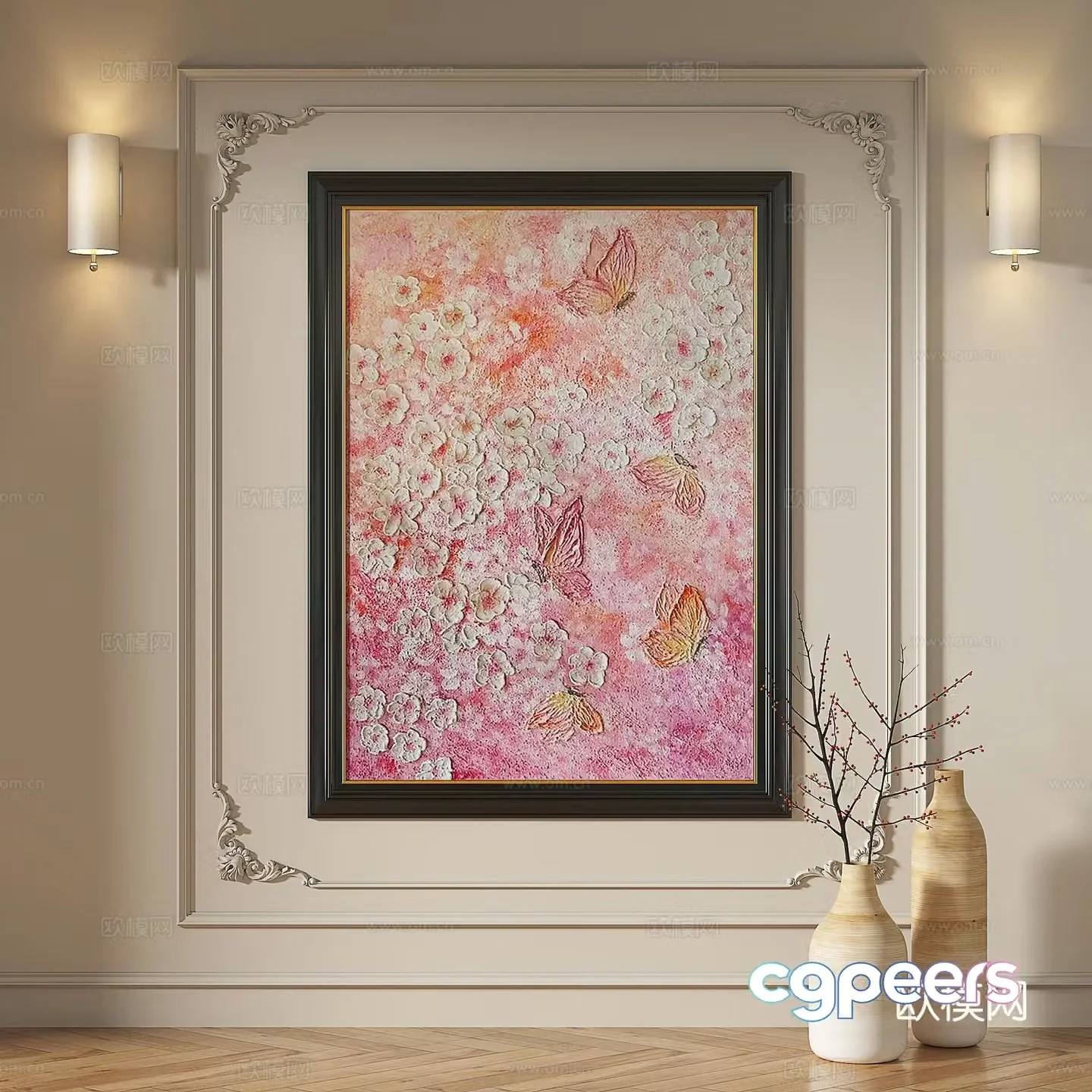 French medieval retro modern oil painting European light luxury decorative painting 3d model