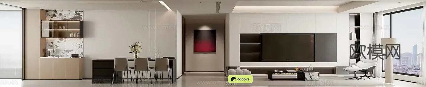 Modern minimalist living and dining room