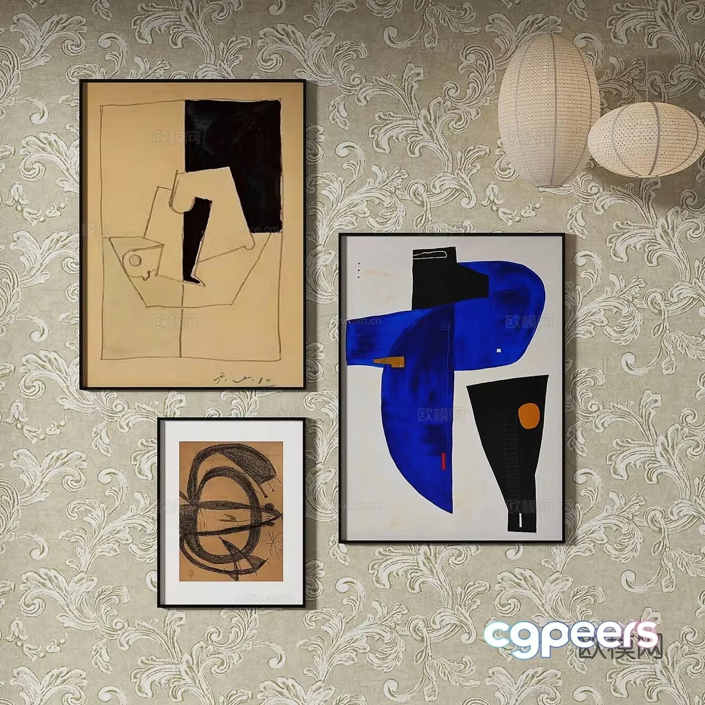 Simple European abstract painting decorative painting 3d model