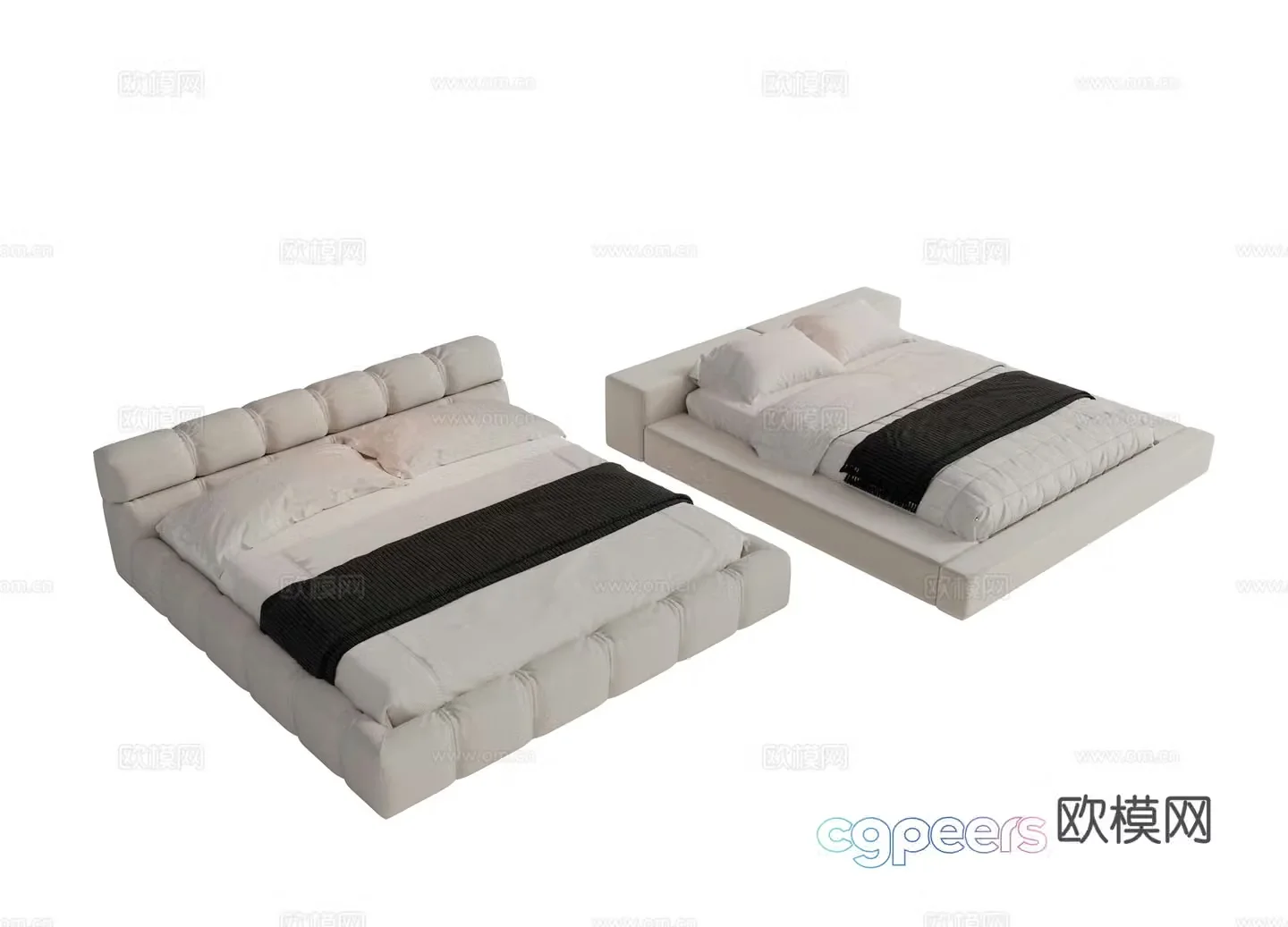 Modern fabric double bed master bedroom bed minimalist bedroom bed Minotti modern double bed 3d model