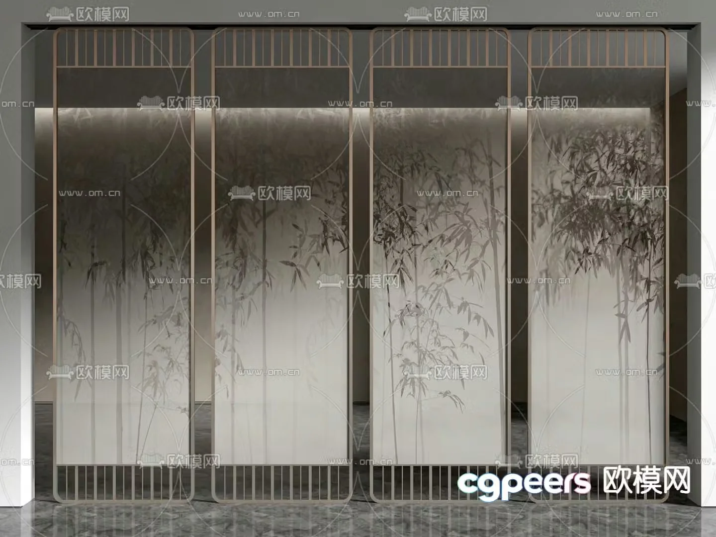 New Chinese style partition bamboo painting partition 3D model