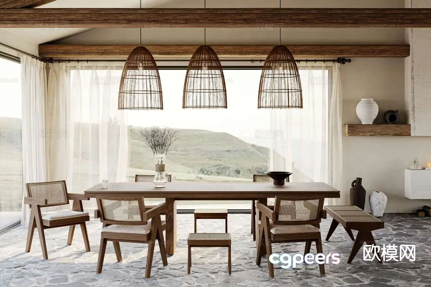 Log style restaurant B&B restaurant 3D model