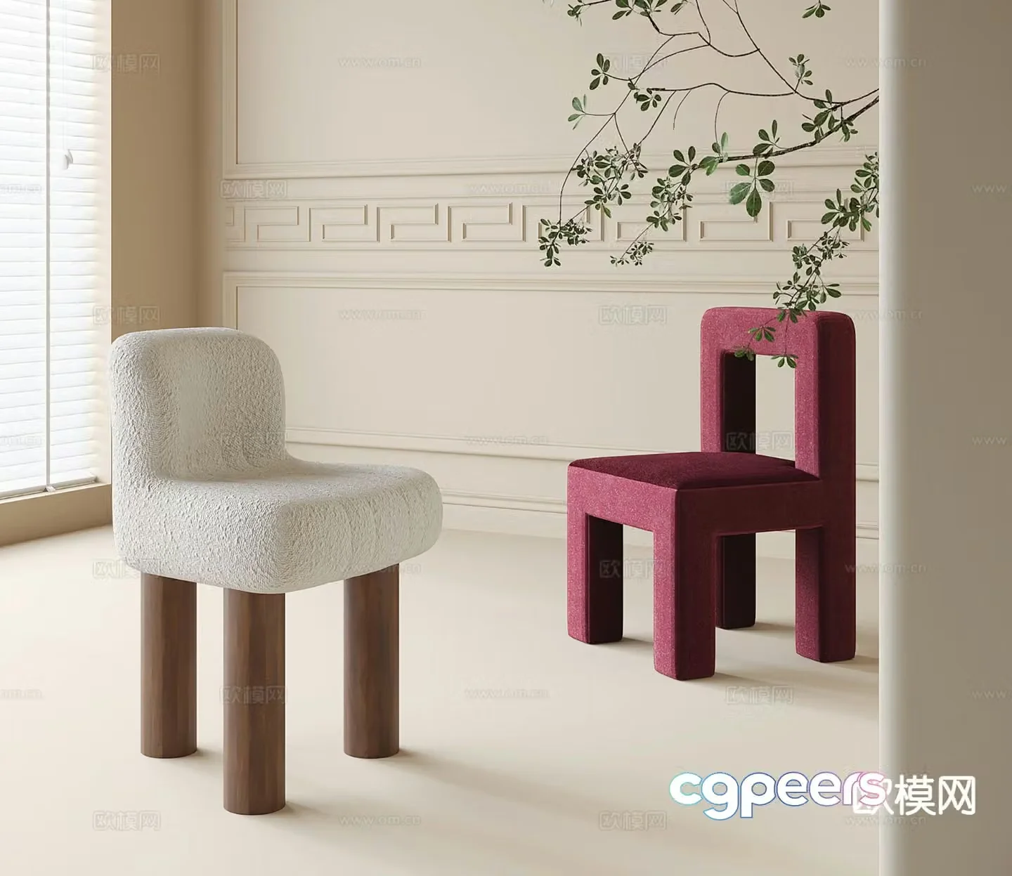 Cream style chair dining chair 3d model