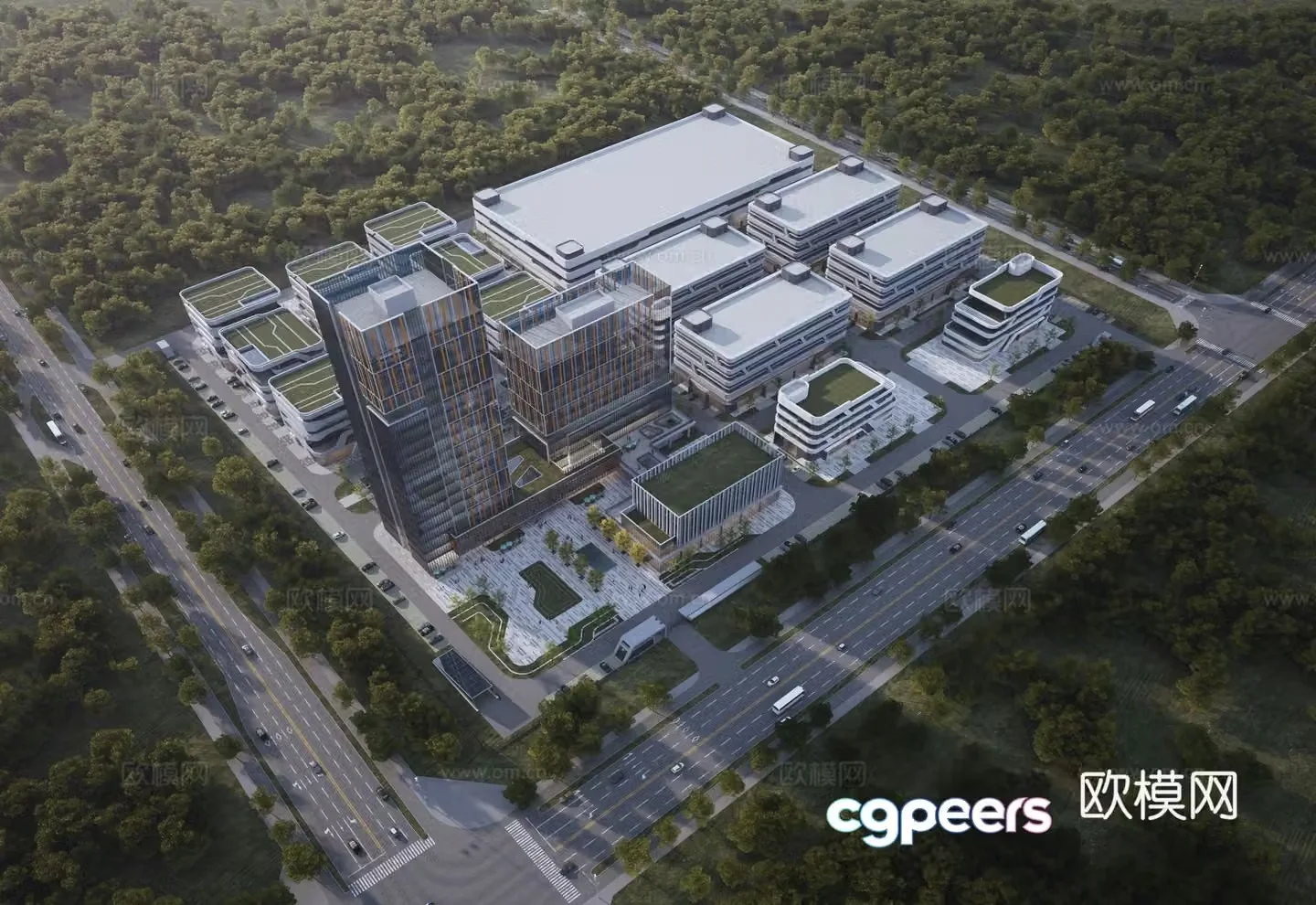 Aerial view of industrial park 3D model of industrial park