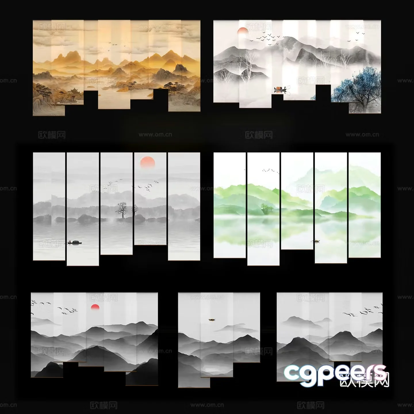 Modern ink curtain curtain 3d model