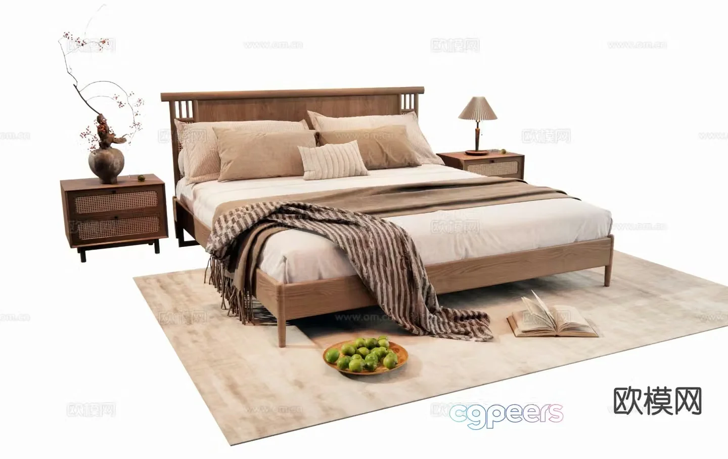 Wabi-sabi style double bed 3d model