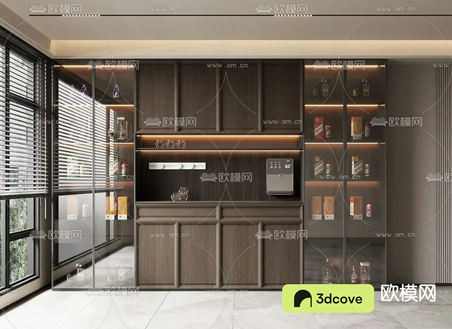 New Chinese style wine cabinet glass cabinet integrated cabinet