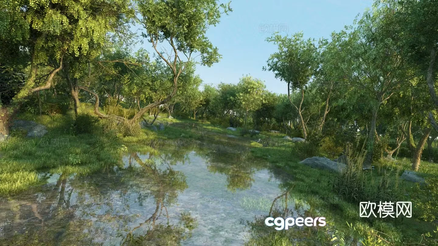 Modern wetland park landscape 3d model