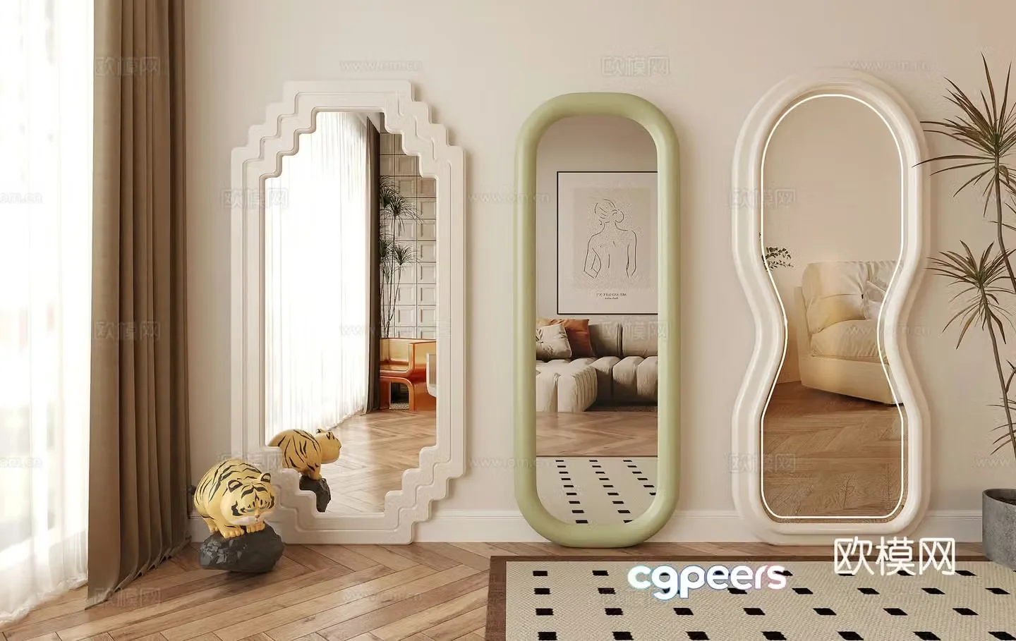 Modern mirror Full body mirror Clothes mirror Special shape mirror Floor-standing mirror 3D model