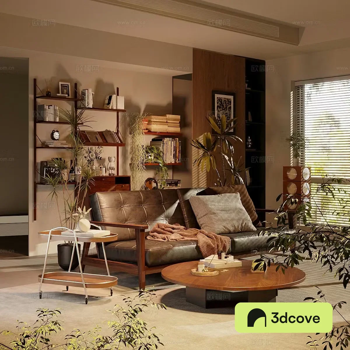 Retro medieval home living room Sofa coffee table combination Side and corner bookshelf