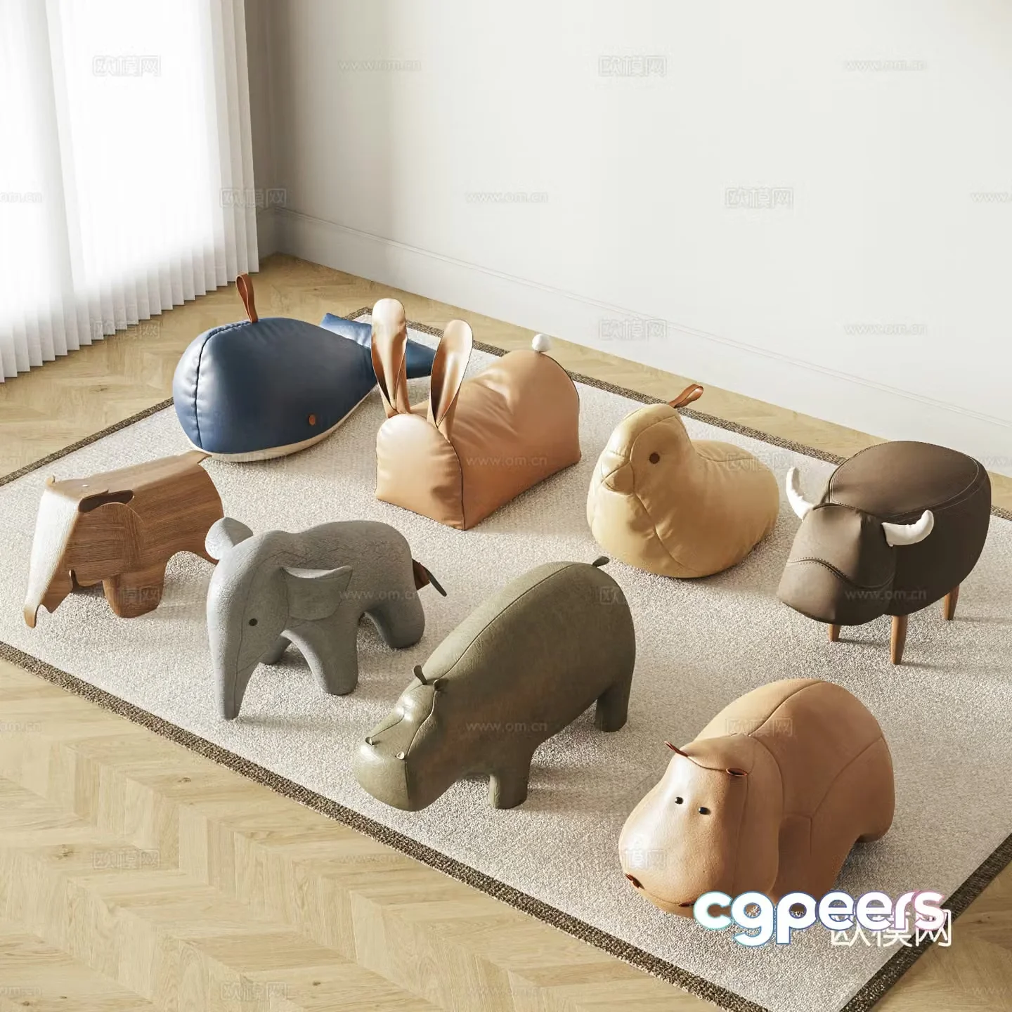 Modern children’s animal stool leather stool casual stool low stool fabric stool 3d model