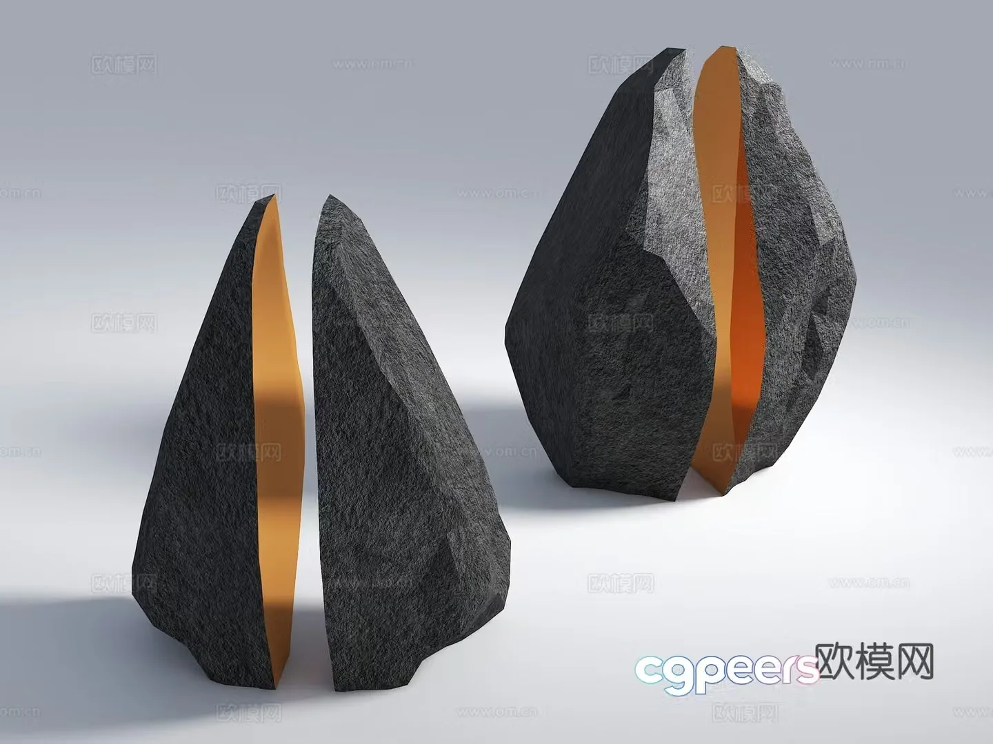 Split stone Two halves stone Stone sculpture Stone ornaments Stone Modern stone sculpture Sketch 3D model