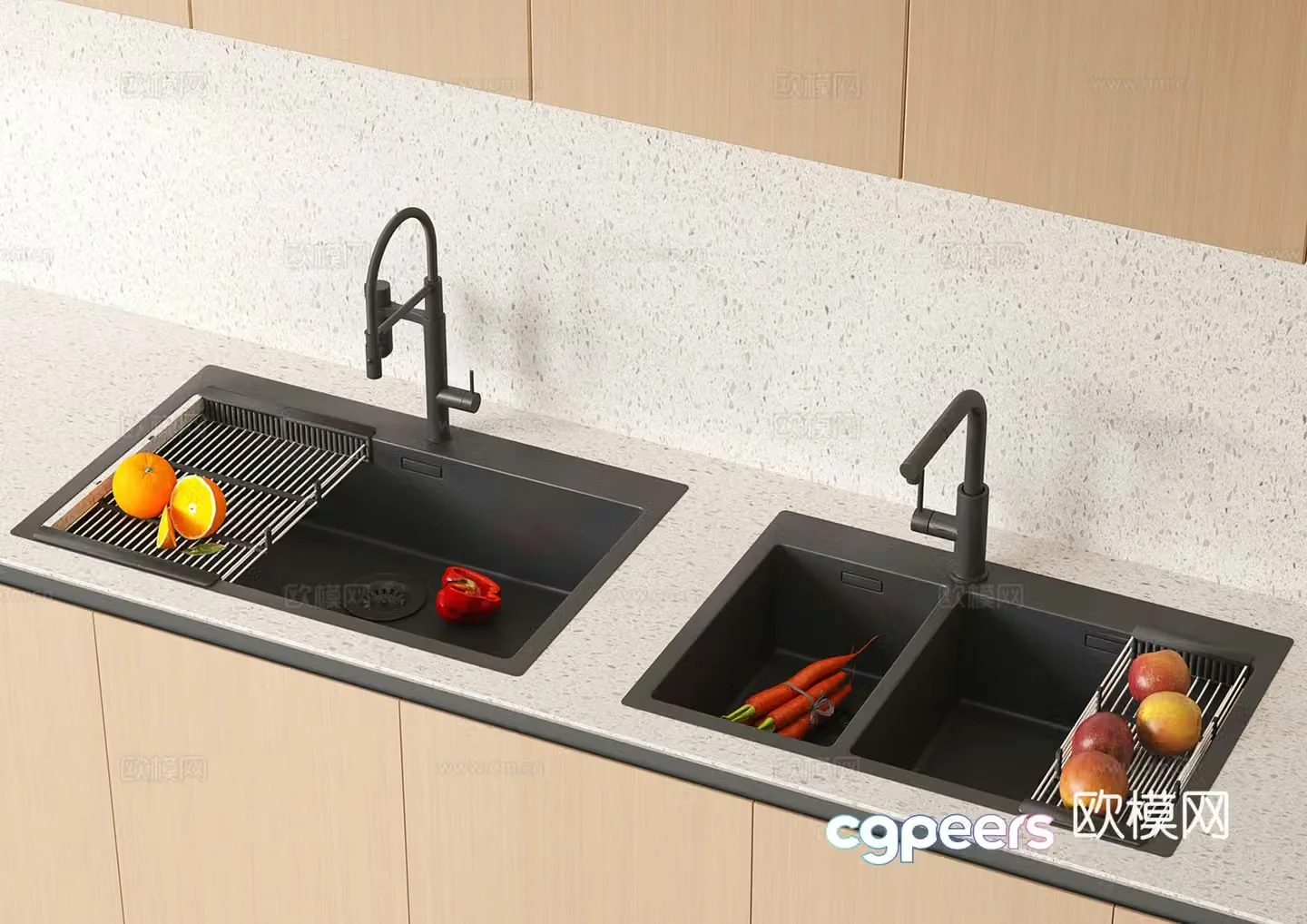 Modern Kitchen Washing Basin Washing Difinga Sink Single Slice 3D Model 3D Model