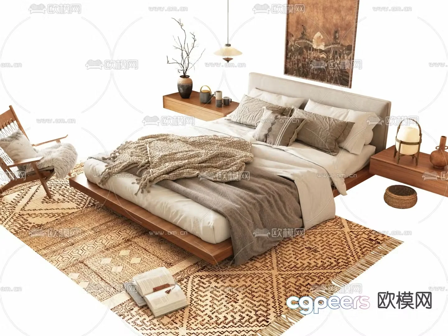Medieval style double bed 3d model
