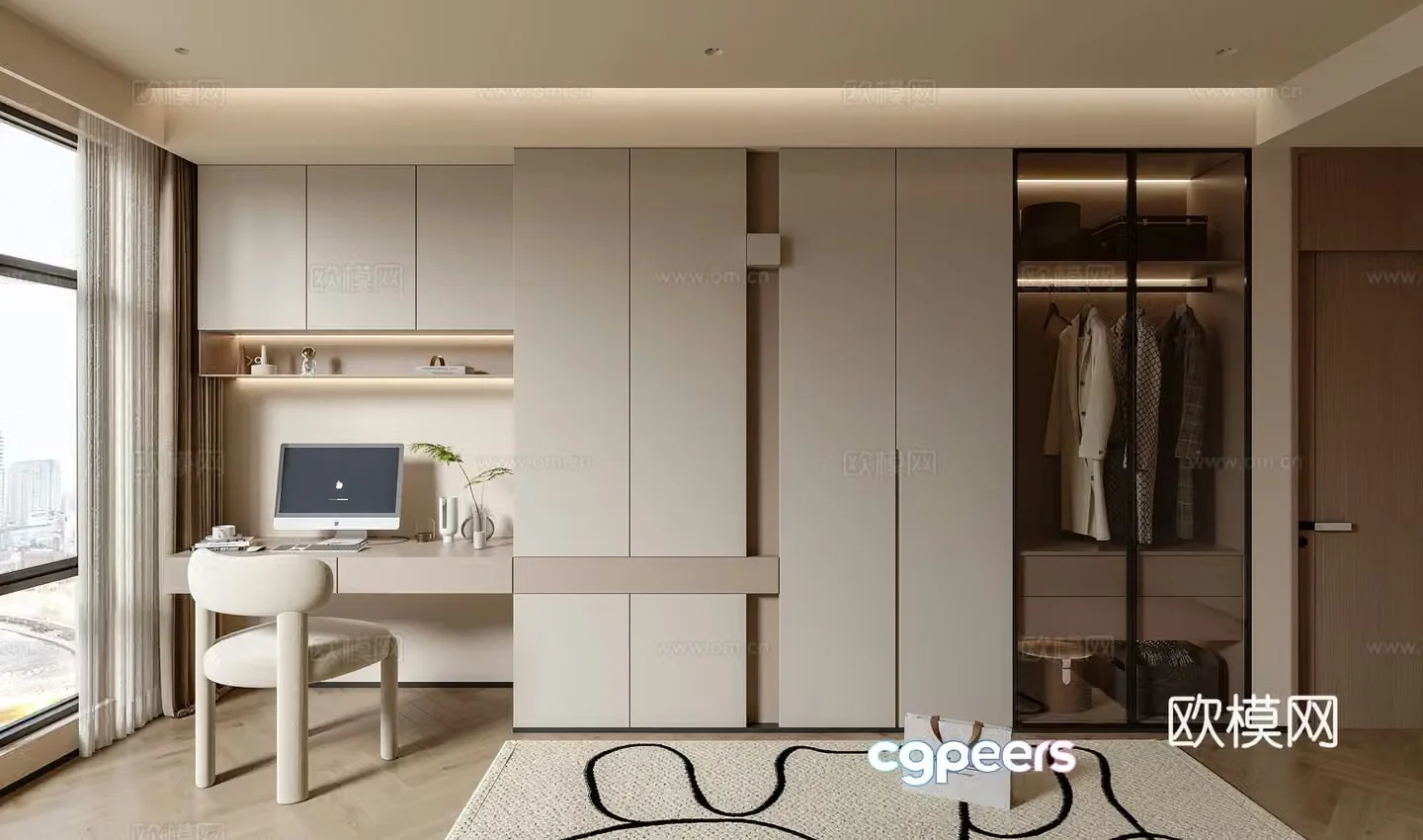 Cream trench wardrobe 3d model