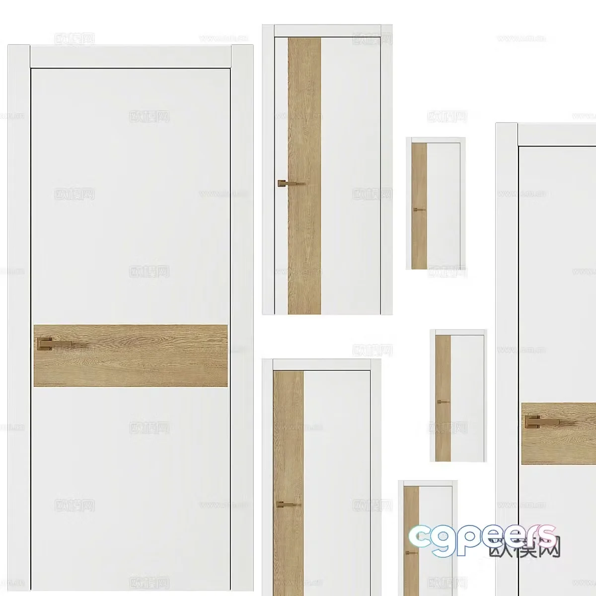 Nordic simple single door door wooden door 3d model
