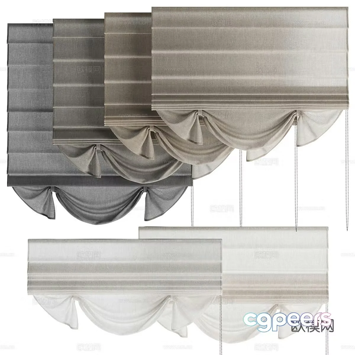 New Chinese Roman curtain 3D model