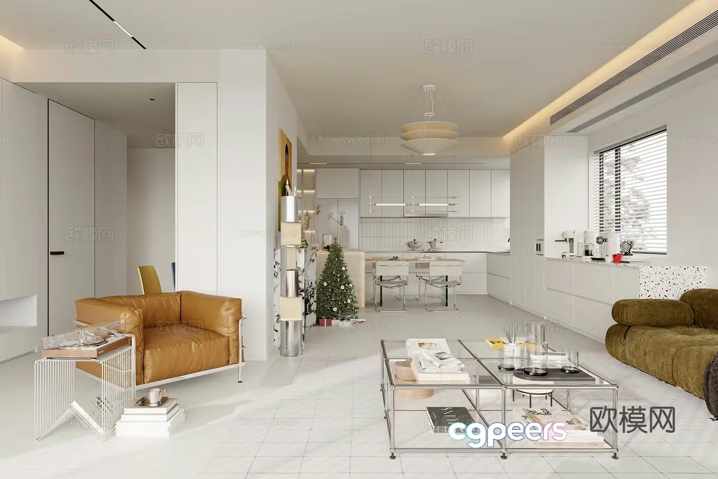 Modern living and dining room 3d model