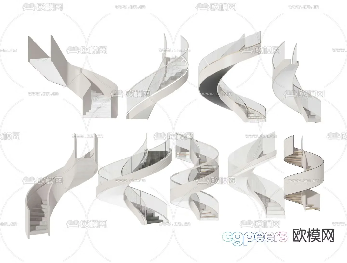 Modern stair handrail spiral staircase 3d model
