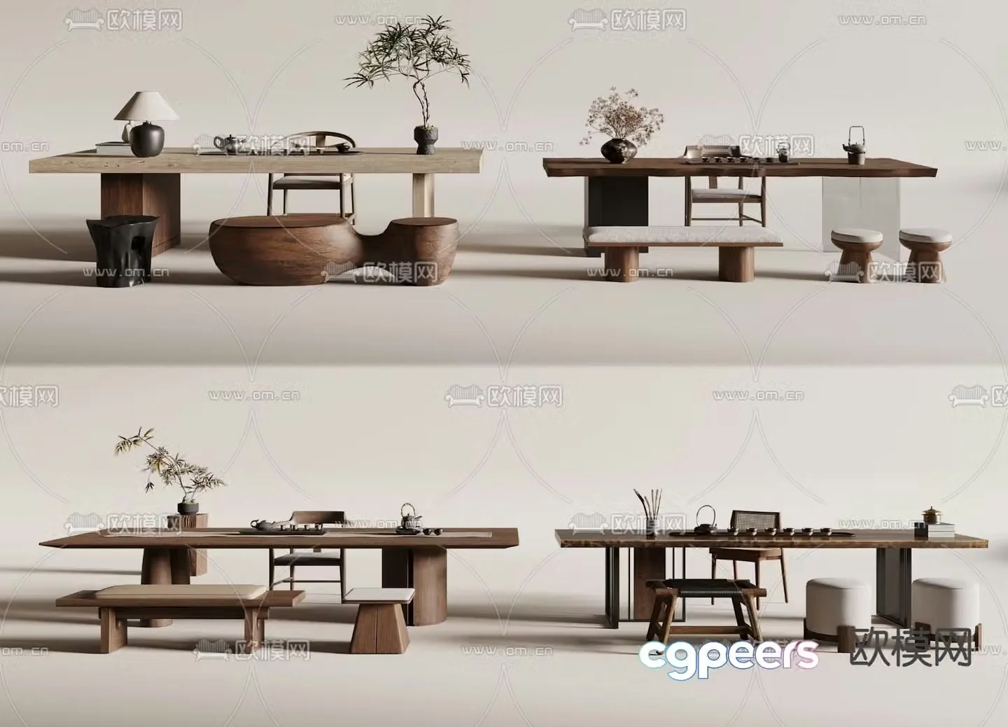 Medieval style tea table and chairs tea table 3d model