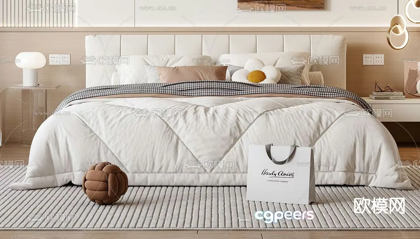 Cream style double bed 3d model
