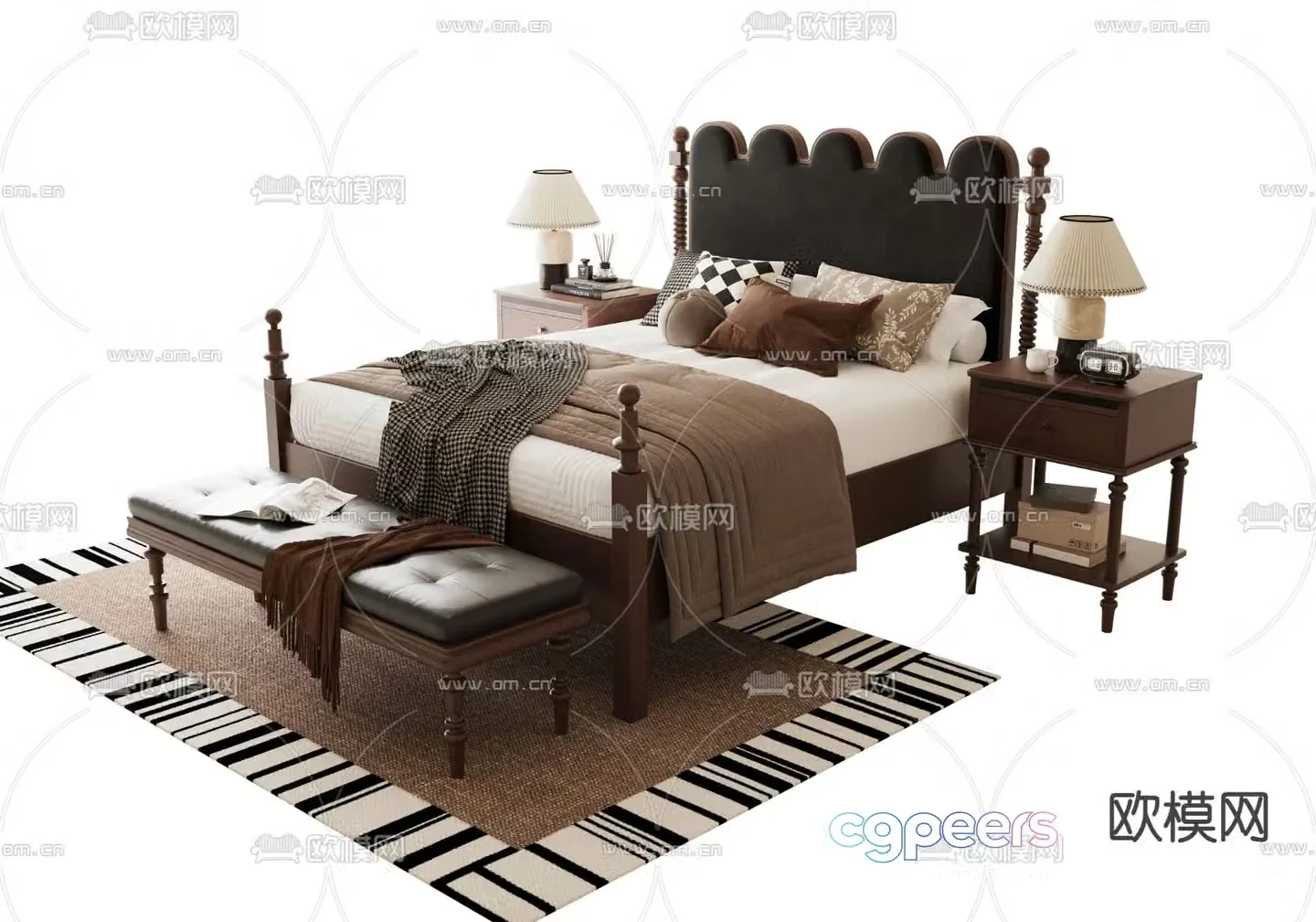Medieval style double bed 3d model