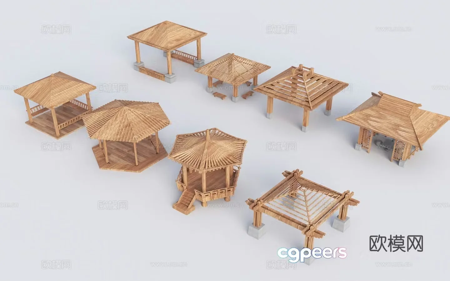 New Chinese style pavilion Chinese style wooden pavilion wooden corridor frame Four corner wooden pavilion landscape pavilion Chinese style pavilion 3D model