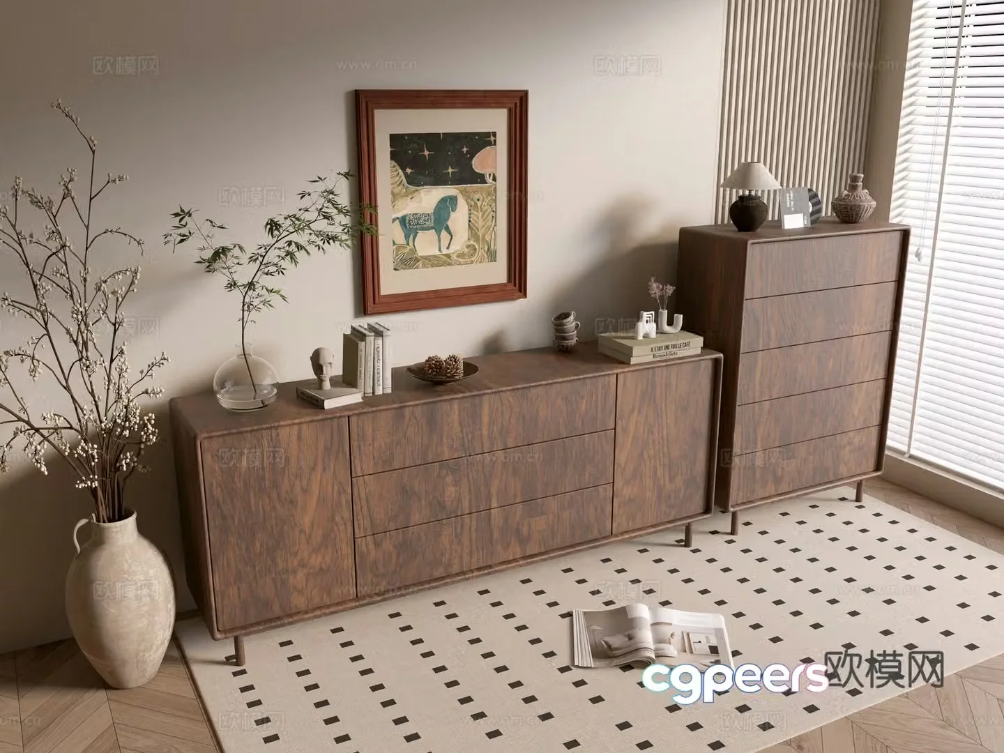 Wasabi Middle Style Side Cabinet Low Cabinet Bookcase Overall Cabinet Dining Cabinet Balcony Cabinet Storage 3D Model