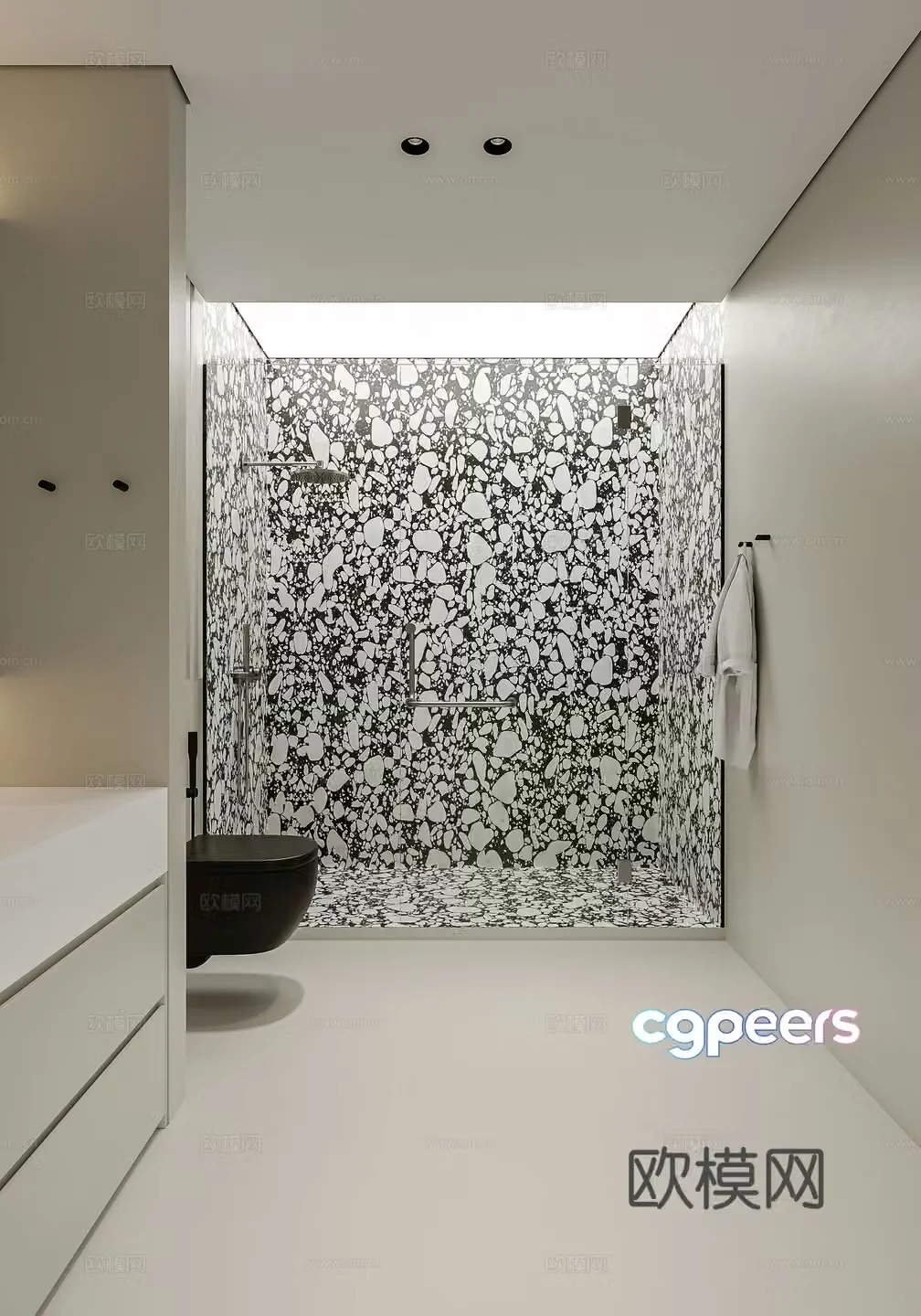 Modern Italian bathroom Bulgari bathroom Wall-mounted toilet Dry and wet bathroom 3D model