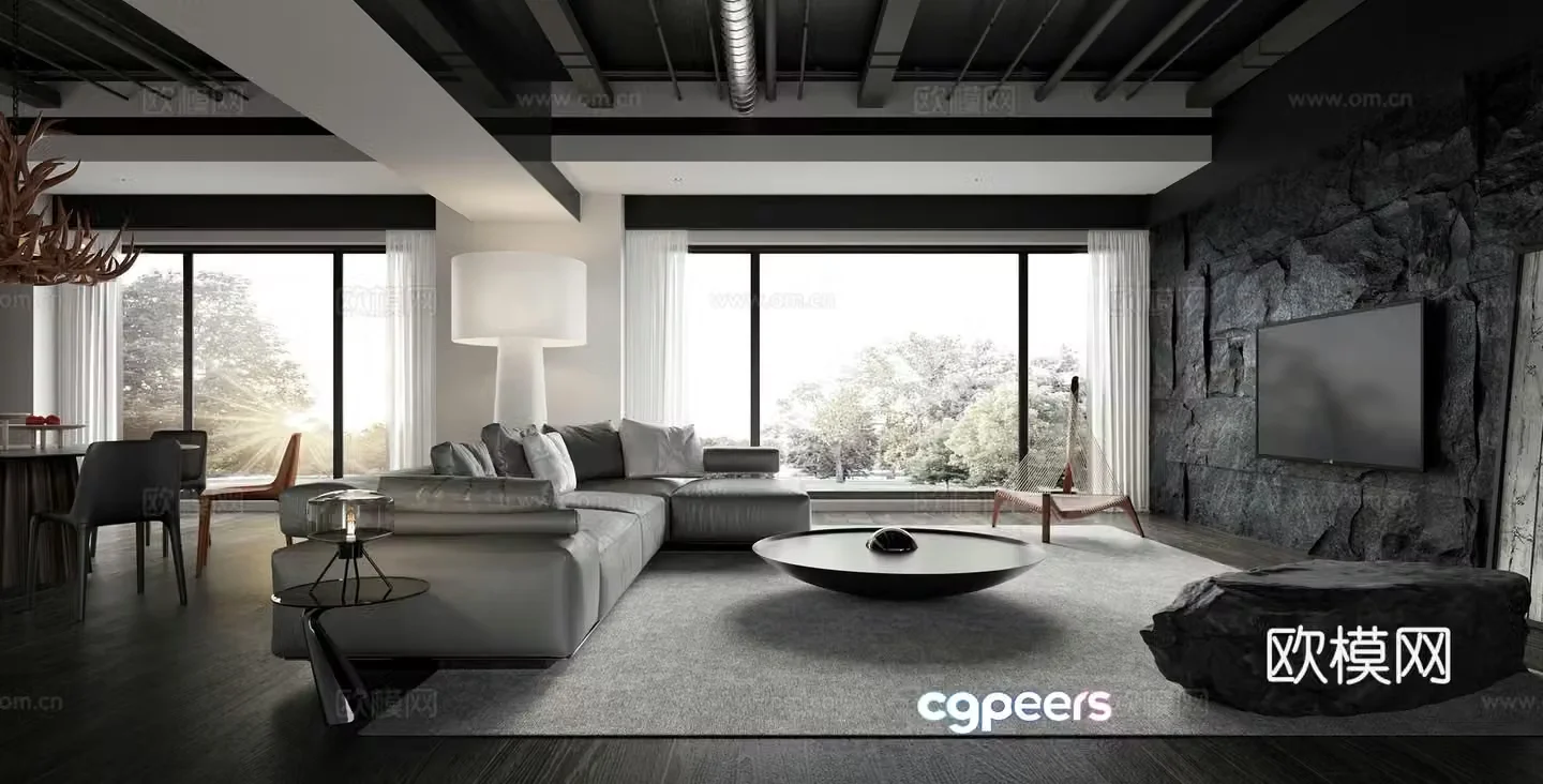 Advanced gray living room 3d model