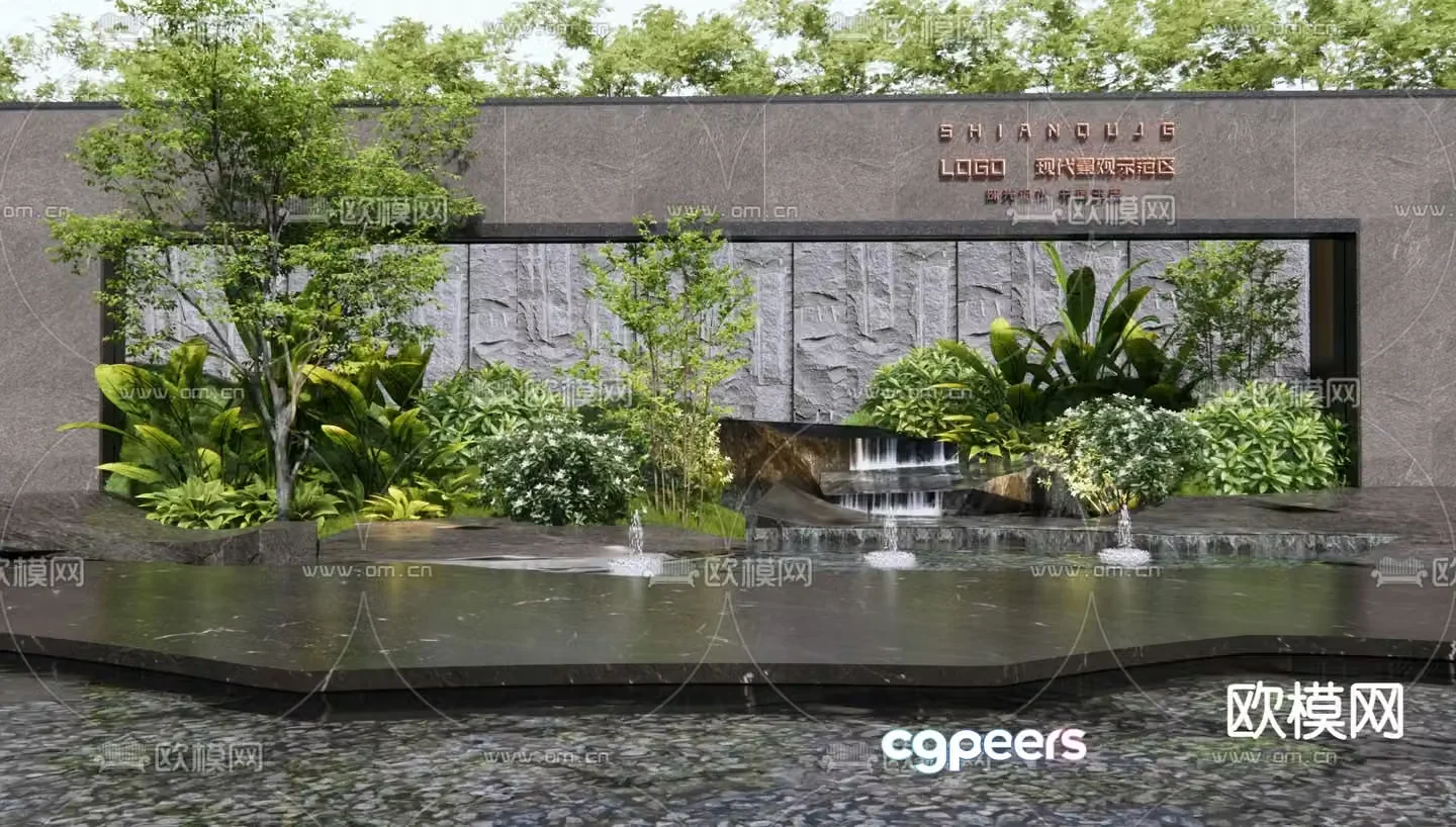 Landscape sketch rockery water feature falling water feature wall 3D model