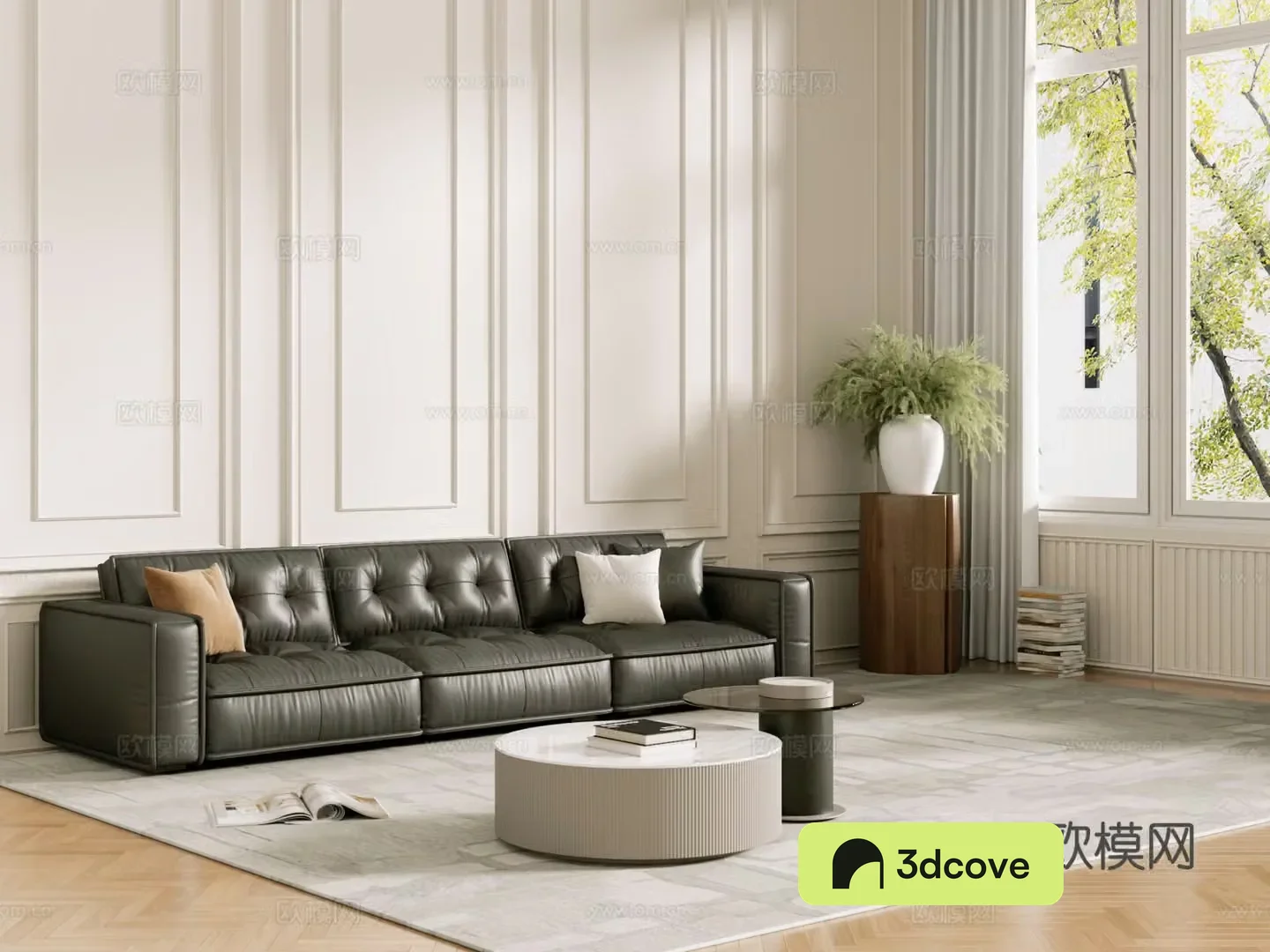 Middle-aged sofa combination coffee table carpet multi-person sofa 3D model