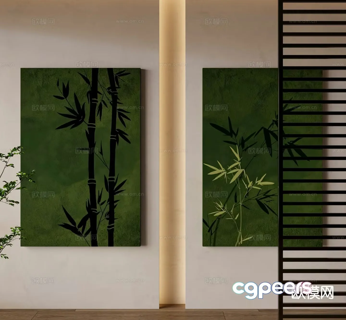 Medieval style bamboo painting decorative painting 3d model