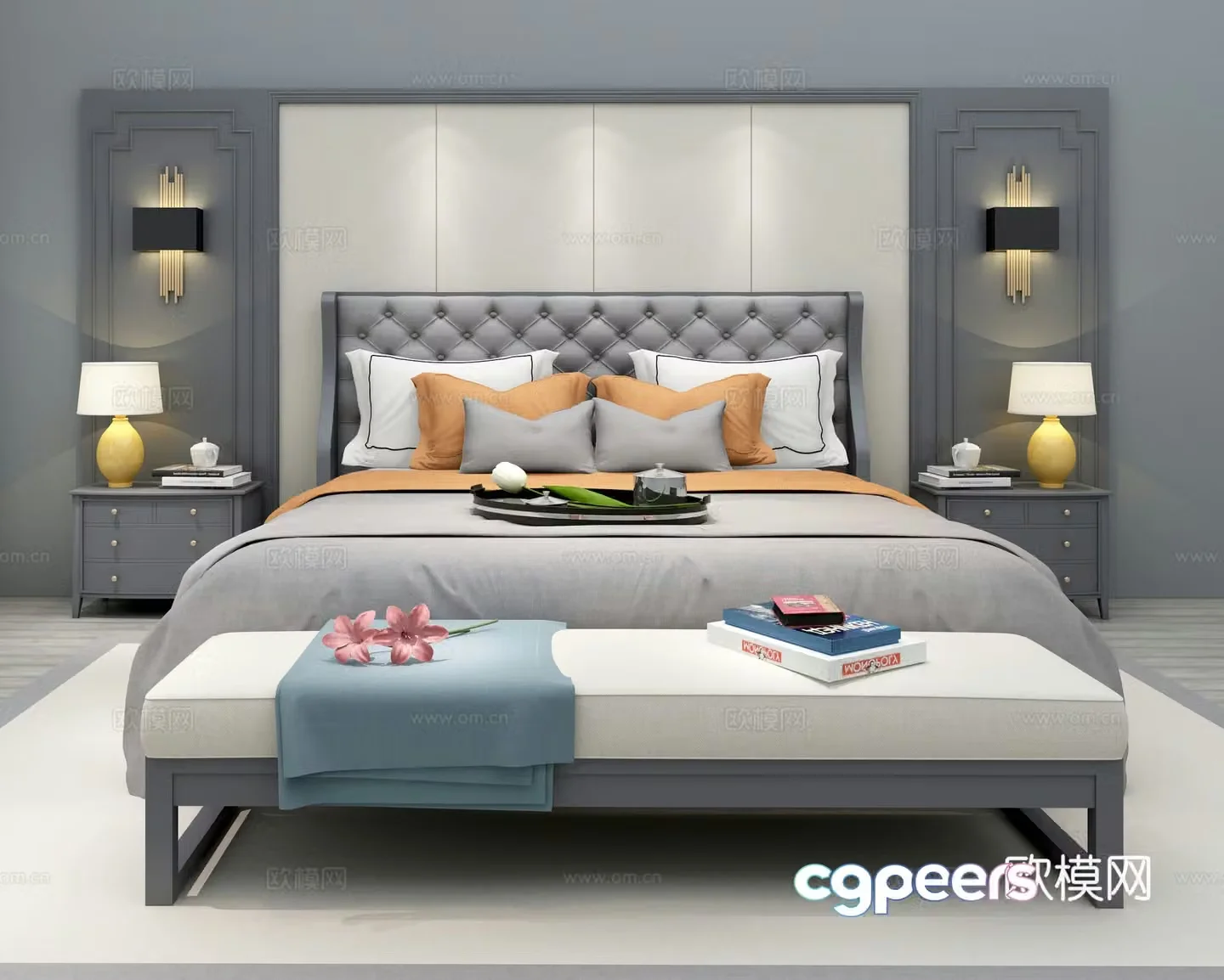 Modern light luxury double bed 3D model