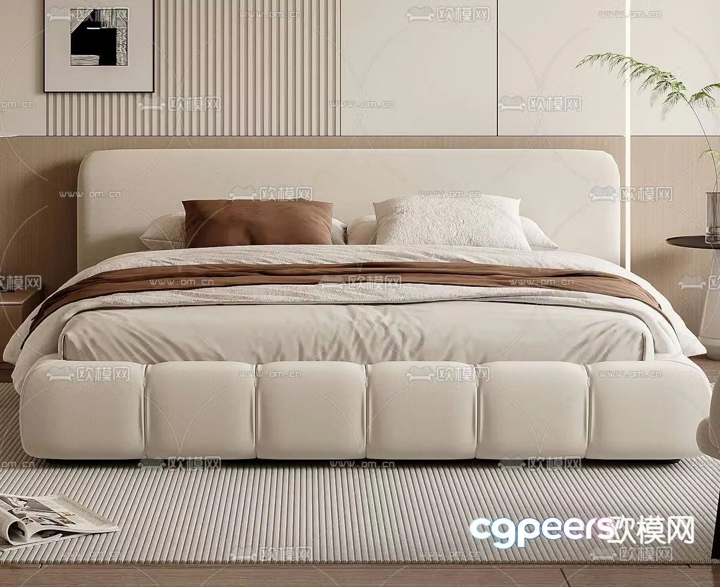 Cream style double bed 3d model