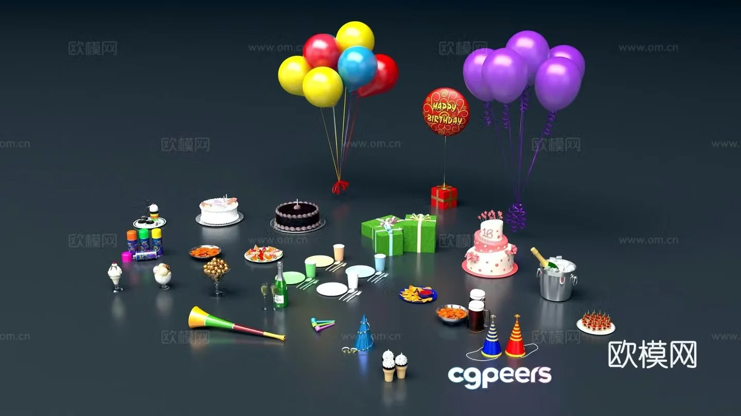Birthday Party Supplies 3d Model