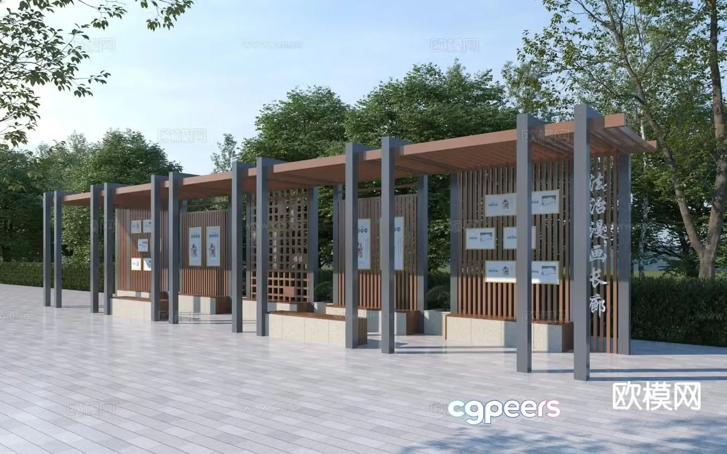 Chinese style pavilion gallery pavilion resting pavilion 3D model