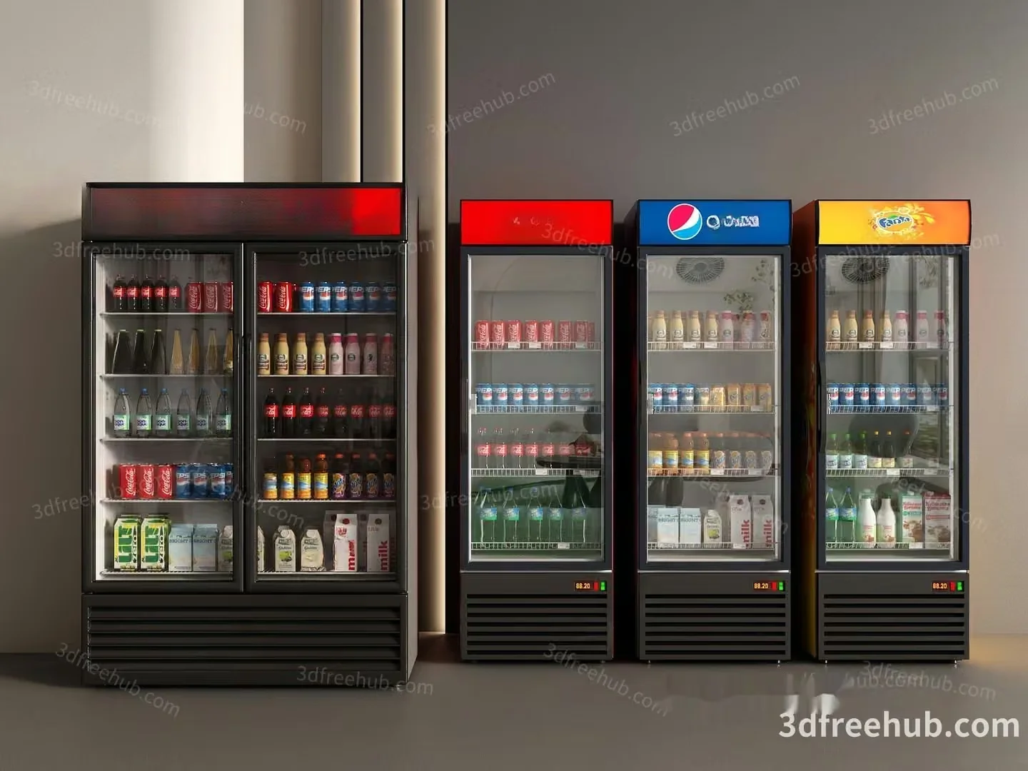 Four Refrigerators 3D Model – 18694 – VRAY Render