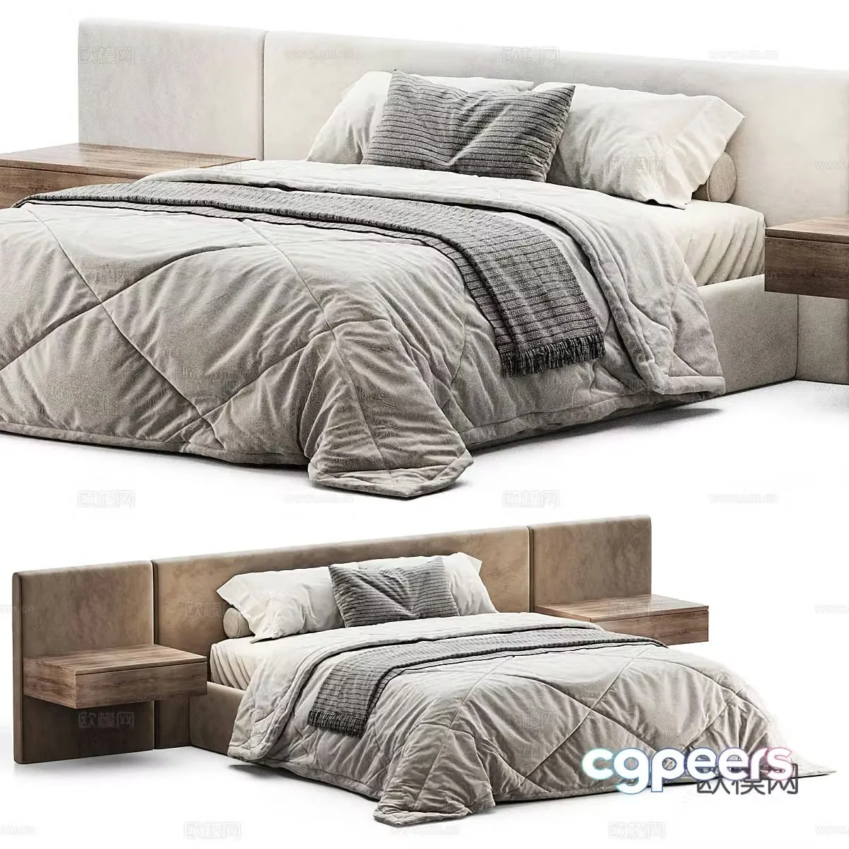 Modern Italian fabric double bed 3D model