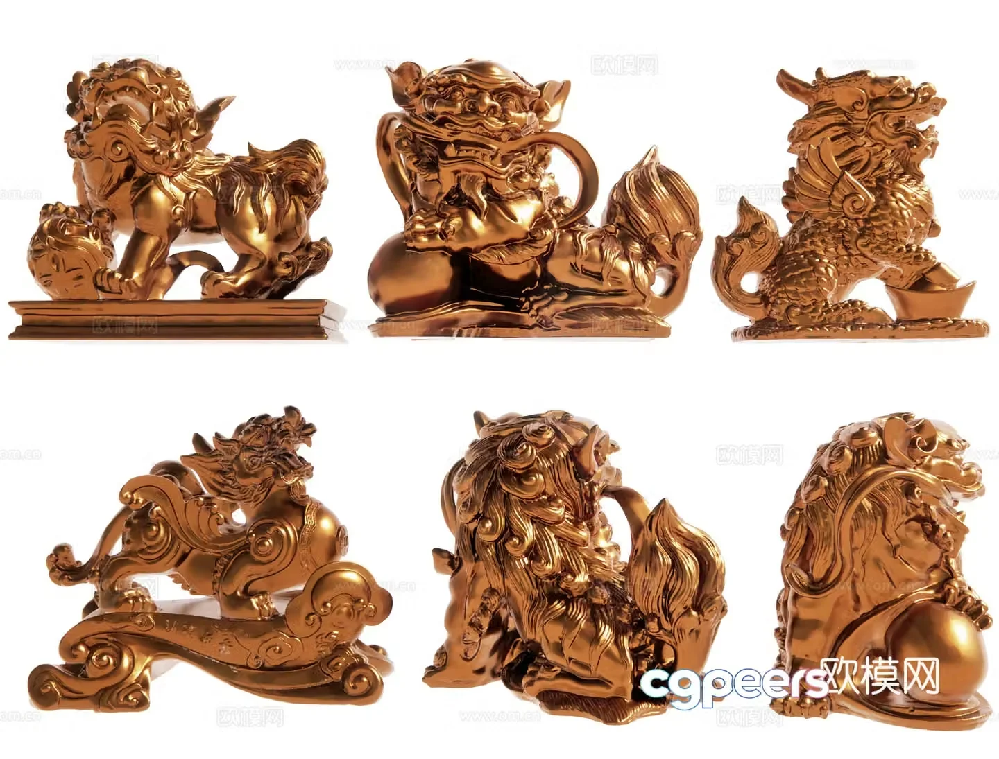 Chinese style Pixiu Kirin mythical animal stone statue stone carved door pier sculpture sketch 3D model